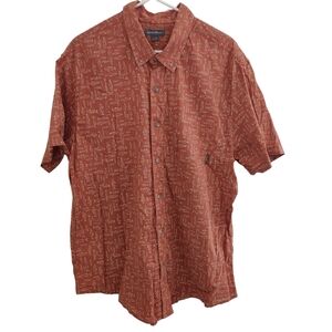 Eddie Bauer Mens Orange Fish Casual Button Down Camp Shirt Short Sleeve Size XL